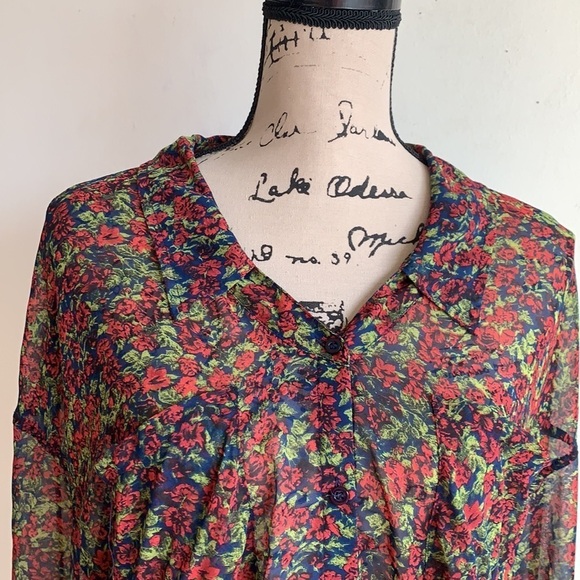 Free People Floral Button Down High Low Blouse - Picture 6 of 13